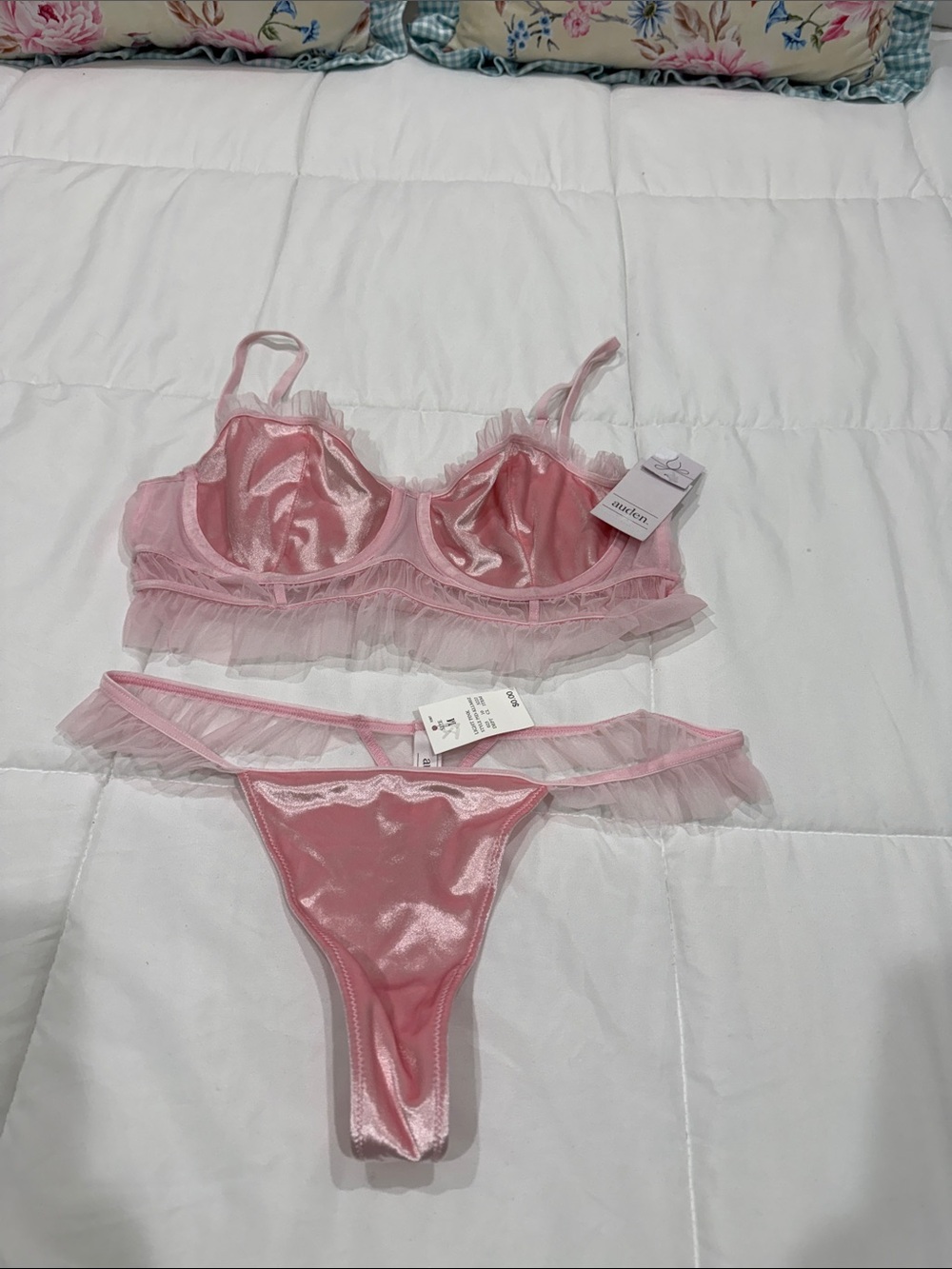 Auden Pink Satin & Tulle Bralette Set
